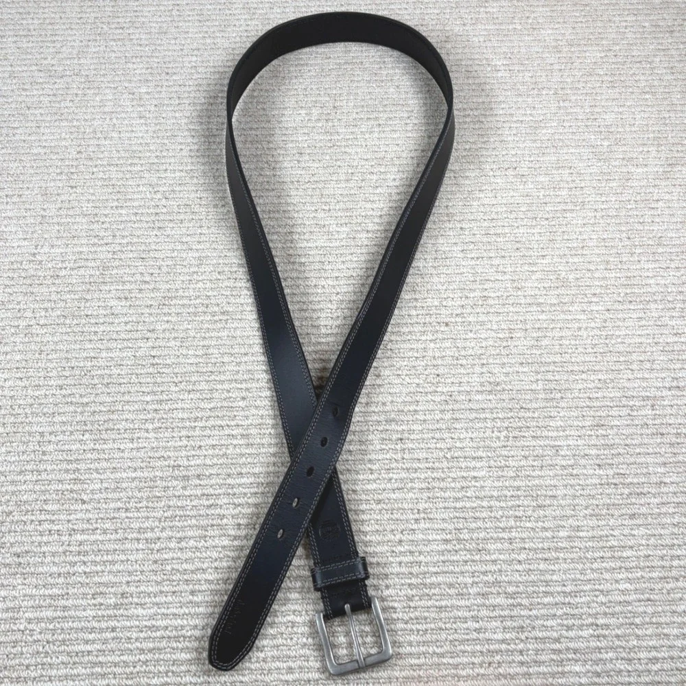 Timberland‎ Leather Belt Mens 46 Black Contrast Stitch Rugged Workwear Utility